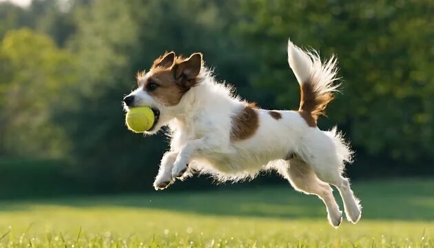 Chien qui joue avec un objet simple