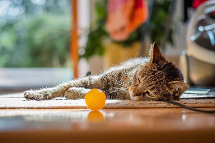 Chat âgé jouant doucement