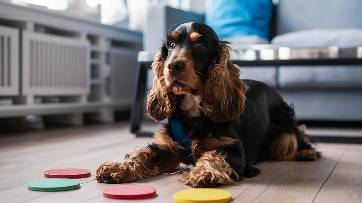 Chien jouant avec un jouet d’intelligence