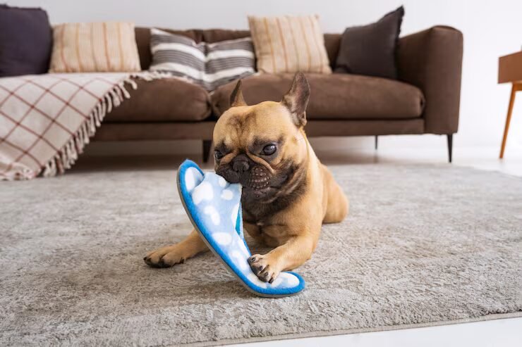 Chien jouant dans le salon